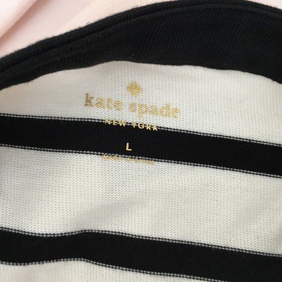 kate spade havana stripe boatneck tee top blouse white black sequins size L nwt - Picture 3 of 7